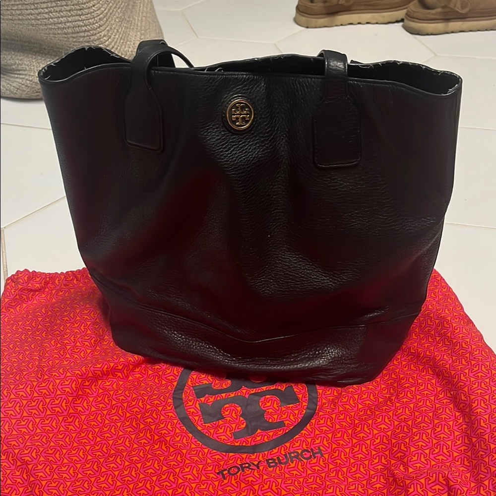 Vintage Tory Burch Black Structured Leather Tote